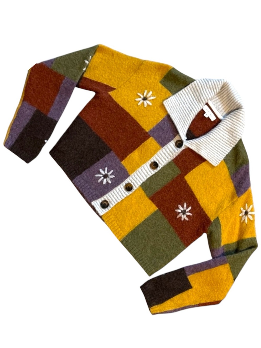 Cleo + Wolf Knit Patchwork Button Front Cropped Cardigan Sweater Size Medium